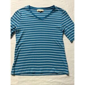 Jones New York Sport Women's Size M Blue & White Striped T-shirt - Pre-owned